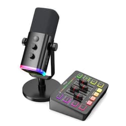 FIFINE Gaming Audio Mixer Bundle with Computer Streaming Microphone, 4-Channel RGB Mixer Set with XLR Interface, 48V Phantom Power, Dynamic Mic with Mute Button for Game Voice Podcast YouTube(SC3+AM8)