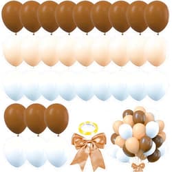 BANBALLON 82 PCS Party Balloons Kit Latex 10 inch Brown Blue Khaki Cream Balloons with Brown Ribbon Bow for Boy Birthday Wedding Party Gender Reveal Decorations Baby Shower Bear Party Supplies (Style 9)