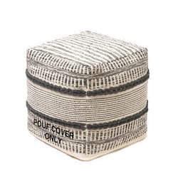 REDEARTH · UNSTUFFED Pouf Ottoman Cover Textured Boho Cube Poof Decorative Pouffe Farmhouse Footrest Accent Footrest for Living Room, Bedroom, Nursery; 100% Cotton (Dark Gray)