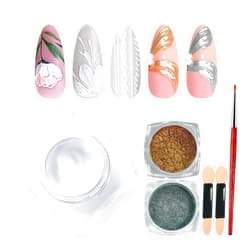 U-Shinein Mirco Sculpture Painting Nail Gel with Chrome Nail Powder, 3D White Painting Carved Nail Gel, Metallic Mirror Effect, Creative Molding Gel for DIY Nail Home Salon Manicure Soak Off UV LED