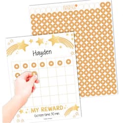 Hadley Designs 25 Gold Reward Sticker Chart for Kids Behavior Chart for Classroom - Incentive Chart for Classroom Reward Chart for Kids Behavior, Star Chart for Kids Behavior for Kids Classroom
