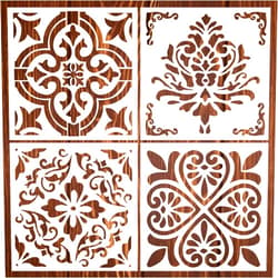 Generic 12 Inch Tile Stencils – 4 PCS Reusable Flower Pattern Templates for Wall Floor DIY Painting, Scrapbooks, Home Décor Projects