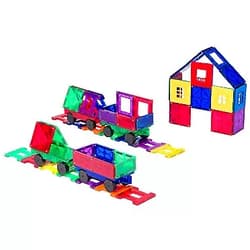 Playmags 50 Piece Accessory Set - with Stronger Magnets, STEM Toys for Kids, Sturdy, Super Durable Magnetic Tiles with Vivid Clear Color Tiles with 4 Cars