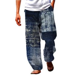Generic Mens Cotton Linen Pants Casual 3D Printed Baggy Harem Pants Summer Beach Elastic Waist Yoga Trousers