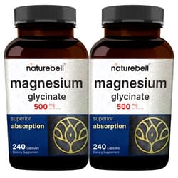 NatureBell 2 Pack Magnesium Glycinate 500mg, 480 Capsules – 100% Chelated for Max Absorption – Bioavailable Mineral Supplement for Muscle, Joint, Enzyme, & Heart Health