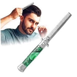 Yinhing Switchblade Combs For Men,Switchblade Comb,3Colors Stainless Steel Switchblade Spring Pocket Oil Hair Comb Foldable Hairstyling Brush(GREEN)