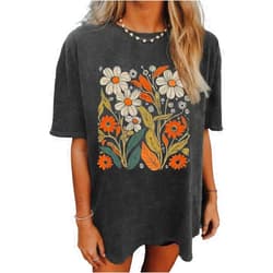 YIUIERE Womens Oversized Tshirt Flower Graphic Tees Nashville Music Short Sleeve Shirts Summer Casual Loose Beach Tops