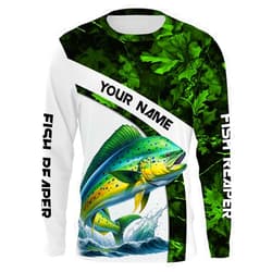 Generic Personalized Mahi Mahi Fishing Long Sleeve Shirts for Men, Dorado Fishing Jerseys, Mahi Mahi Hooded Fishing Shirt for Team