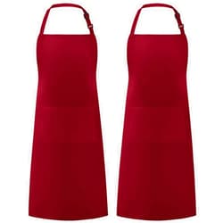 Syntus 2 Pack Adjustable Bib Apron Waterdrop Resistant with 2 Pockets Cooking Kitchen Aprons for BBQ Drawing, Women Men Chef, Dark Red