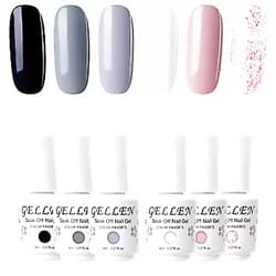 Gellen Gel Nail Polish 6 Colors Set - Decent Luxury Set Series, Elegant Nail Art Colors Black White Pastel Grays Nude Glitter Pink Manicure Kit
