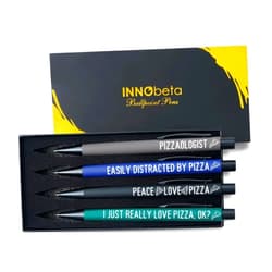 InnoBeta Pizza Gifts for Pizza Lovers, Ballpoint Pen Set of 4, Black Ink, Ideal Gifts on Birthdays, Christmas
