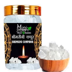Mini Storify Truly Organic Organic Bhimseni Original - 200g - Pure, Natural & Premium Bhimseni Kapoor/Kappuram/Kapur Dani for Home Puja, Aarti & Hawan
