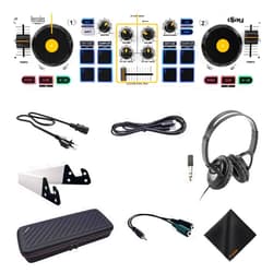 Hercules DJ Control Mix - Blue Wireless Bluetooth DJ Controller with Over Ear Headphones (Black), Waith Control Mix Case and Waith Cleaning Cloth - Algoriddim djay Software Included (Bundle Set)