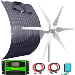 AUECOOR 500W Wind Solar Kit 12V Off Grid System: 400W Wind Turbine Generator + 1pc 100W ETFE flexible Solar Panel + Wind Controller + Solar Charge Regulator + Cables