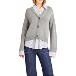 Cinq à Sept Cinq Sept Women's Blue Solid Cashmere Wool Blend Collared Neck V-Neck Cardigan Sweater