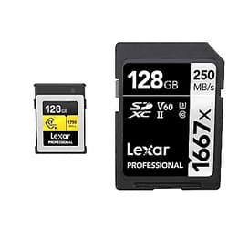 Lexar Professional CFexpress 128GB Type-B Card (LCFX10-128CRBNA) & Professional 1667x 128GB SDXC UHS-II Card, Up to 250MB/s Read, for Professional Photographer, Videographer, Enthusiast