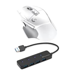 Logitech G502 X Lightspeed Wireless Gaming Mouse (White) Bundle with 4-Port USB 3.0 Hub (2 Items)