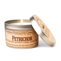 California Handcrafted Petrichor Soy Travel Candle | Damp Earth, Green Florals, Cucumber, Patchouli, Moss | Eco-Friendly Soy Wax | 8 oz Travel Tin | Revitalizing Rain Scent | Hand Made in California