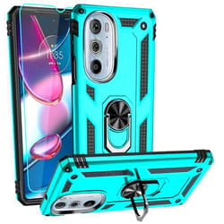 Androgate for Motorola Moto Edge Plus 2022 Case, Edge+ 2022 Case with HD Screen Protector, Military-Grade Metal Ring Holder Kickstand 15ft Drop Tested Shockproof Cover Case for Moto Edge+ 2022, Teal