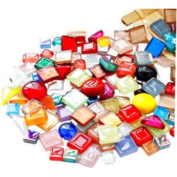 KYIAANY Mosaic Pieces Stained Tiles for Crafts: 500g Glass Mosaic Supplies kit DIY Stepping Stone - Iridescent Ceramic Mix Tiles for Family Art Projects