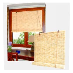 Qisade Natural Bamboo+Reed Roll Up Shade, Bamboo Roller Blinds-Blackout Curtains，Reed Roller Blinds Curtain, Sunshade/Eco/Waterproof, for Indoor, Outdoor, Patio, with Lifter (Size : W0.6xH0.9m/24x35IN)