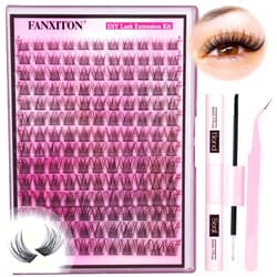 FANXITON DIY Lash Extension Kit Natural Look Wispy Lash Clusters D Curl 154pcs Lashes Clusters 8-16mm Eyelash Extension Kit Lash Bond and Seal Lash Tweezers Individual Lashes Lash Cluster Kit For Beginners