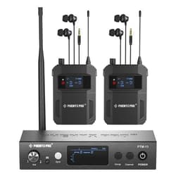 Phenyx Pro Wireless in Ear Monitor System,Dual in Ear Monitors for Musicians, Mono Stage Monitor, Metal IEM w/ 2 Bodypacks, 50 UHF Frequencies, Rack Mount, 164ft Range, for Studio/Band (PTM-11-2B)