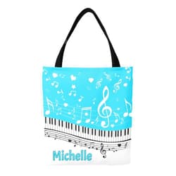CUXWEOT Personalized Canvas Tote Bags Piano Key Music Notes Black Shopping Reusable Grocery Bag for Women Girl