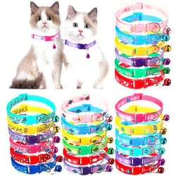 Yunsailing 24 Pcs Puppy Collars for Litter Cat Collar with Bells Soft Nylon Whelping Puppy Collars Adjustable Reflective Cat Collar for Newborn Pets Dogs, Assorted Colors (Cute Pattern)
