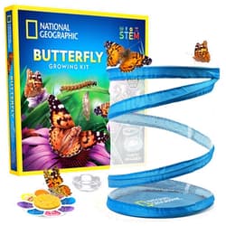 JMW Sales, Inc. National Geographic Butterfly Growing Kit - Butterfly Habitat Kit with Voucher to Redeem 5 Caterpillars (S&H Not Included), Butterfly Cage, Feeder, Easter Basket Gifts for Kids