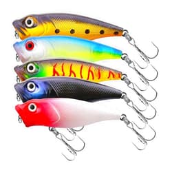 OriGlam 5pcs Fishing Popper Lure, Fish Baits Bass Hard Lures 3D Eyes Poppers, Topwater Lures Bass Lures Fishing Hard Baits