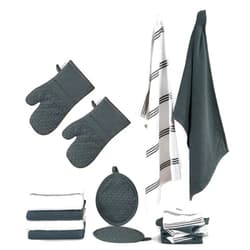 Lane Linen Kitchen Towels and Dishcloths Sets - 16 Pc Kitchen Essentials for New Home, Heat Resistant Silicone Oven Mitts & Pot Holder, Absorbent Terry kitchen Towels, Dish Towels for Kitchen - Grey