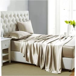 Lanest Housing Silk Satin Sheets, Full Size Satin Bed Sheet Set with Deep Pockets, Cooling Soft and Hypoallergenic Satin Sheets Full - Taupe