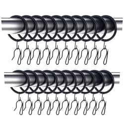TaShow 60 Pcs Matte Black Curtain Rings and 60 Pcs Pinch Pleat Curtain Hooks for Window, Door, Shower Curtain, 30 mm Internal Diameter Curtain Rings with Eyelet, Zinc Metal Drapery Curtain Rings