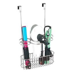 mDesign Steel Over Cabinet Door Hair Care, Hot Styling Tool Organizer Storage Basket for Hair Dryer, Flat Irons, Curling Wands, Straighteners, Space Saving, 3 Sections -Concerto Collection - Chrome