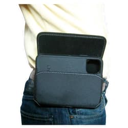 Mgbca Nylon Phone Pouch for iPhone 15 14 13 12 11 Pro Max, Rugged W/Fixed Secure Belt Clip Holder, Magnetic Closure, Fits (Otterbox Defender) Or Slim-Fit Cases On Cell Phone (Black- Sideways)