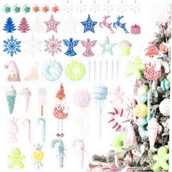 LANGXUN 52pcs Christmas Tree Decorations, 2024 New Cute Hanging Decor, Candy Land Tree Ornament Set for Indoor Home Party Gifts Xmas Holiday, Lollipops, Gingerbread, Snowman, Ice Cream, Snowflake