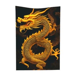 XHHRRDNZ (Chinese Golden Yellow Dragon) Flannel Throw Blanket 30 x 40 Inches Cozy Fleece Blanket for Bed, Sofa, Couch, Home, Office, and Travel