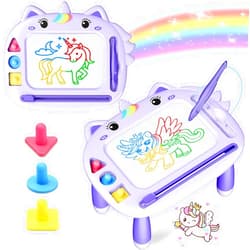 MERGUEZ Unicorn Toddler Girl Toys Age 2-3, Magnetic Drawing Board, Portable Magna Kids Doodle Travel Essentials, Mess-Free Etch Sketch, Educational Toy for 2 3 4 Year Old Baby, Christmas Birthday Gifts