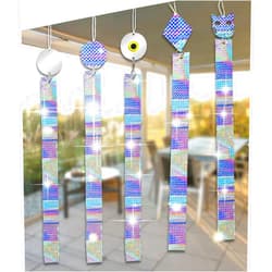 Viabty 5 Pcs Bird Scare Discs Set-Highly Reflective Double-Sided Bird Reflectors, Extra Sparkly Owl Round Diamond Shape Outdoor Garden Decor, Bird Devices Deterrent to Scare Birds Away from Yard Patio Farm