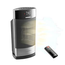 Lasko Ellipse Ceramic Tabletop Heater for Home with Tip-Over Switch, Child Lock, Digital Display, Thermostat, AutoECO Mode, Wide Oscillation, Remote, For Bedroom, Office, Den, 1500W, Black, CD12950
