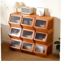Yoleduo Dressers Chests of Drawers for Bedroom, Bamboo Vintage Bedroom Dressers with Drawers, Rustic Tall Dressers Chest Organizer for Bedroom, Living Room, Hallway (13.77in-Crystal Clear Cover)