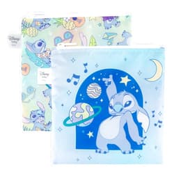 Bumkins Reusable Sandwich and Snack Bags, for Kids School Lunch and for Adults Portion, Washable Fabric, Waterproof Cloth Zip Bag, Travel Pouch, Food-Safe Storage, Large 2-pk, Disney Stitch