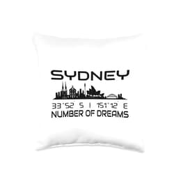 GPS Coodinates and Skyline of your Dream City Silhouette GPS Coordinates Australia Holiday Sydney Skyline Throw Pillow, 16x16, Multicolor
