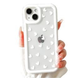 Lovmooful Compatible for iPhone 13 Case Cute Clear White Heart with More Bumper Protector for Girls Women Soft TPU Shockproof Protective Girly for iPhone 13-Small Heart