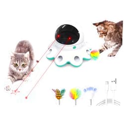 ORSDA Cat Laser Toy, 2-in-1 Interactive Cat Toys for Indoor Cats, Automatic Laser Pointer Cat Toy, 8 Holes Mice Whack A Mole Moving Feather, USB Rechargeable Electronic Kitten Toys for All Breeds