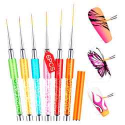 Saviland 6pcs Nail Art Liner Brushes Set: Nail Gel Polish Painting Nail Art Design Brush Pen Set with Crushed Diamond Rhinestones Handle for Pulling Lines, Sizes 7/9/11/13/17/23 mm, Christmas Gifts