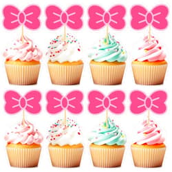 Cinnvoice 24 Pcs Pink Cat Cupcake Toppers Bow Cake Toppers Kawaii Cake Decorations Pink Birthday Party Decorations for Girls Kitten Theme Party