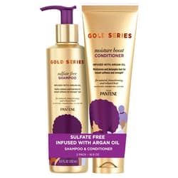 Pantene Shampoo and Sulfate Free Conditioner Kit, with Argan Oil, Pro-V Gold Series, for Natural and Curly Textured Hair, 16.9 fl oz, Kit