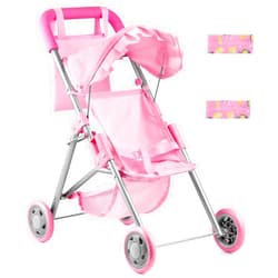 GAGAKU Baby Doll Stroller for Toddlers, Foldable Toy Stroller with Storage Basket and Bag, Diapers - Reborn Doll Accessories for Girls & Kids Ages 3+, Pink